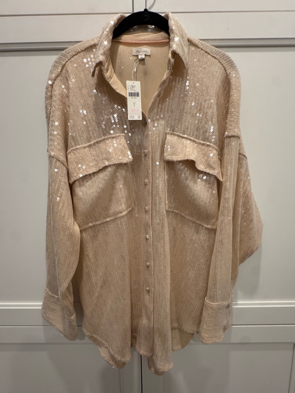 Anthropologie Sequin Button-Down Shirt — Champagne Beige NWT
